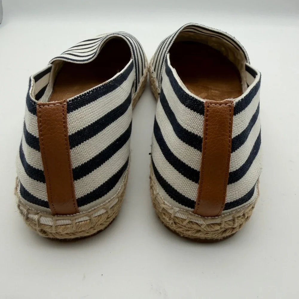 Vionic Valeri Navy White Striped Espadrille Flats Sz 9 Orthotic Comfort Nautical